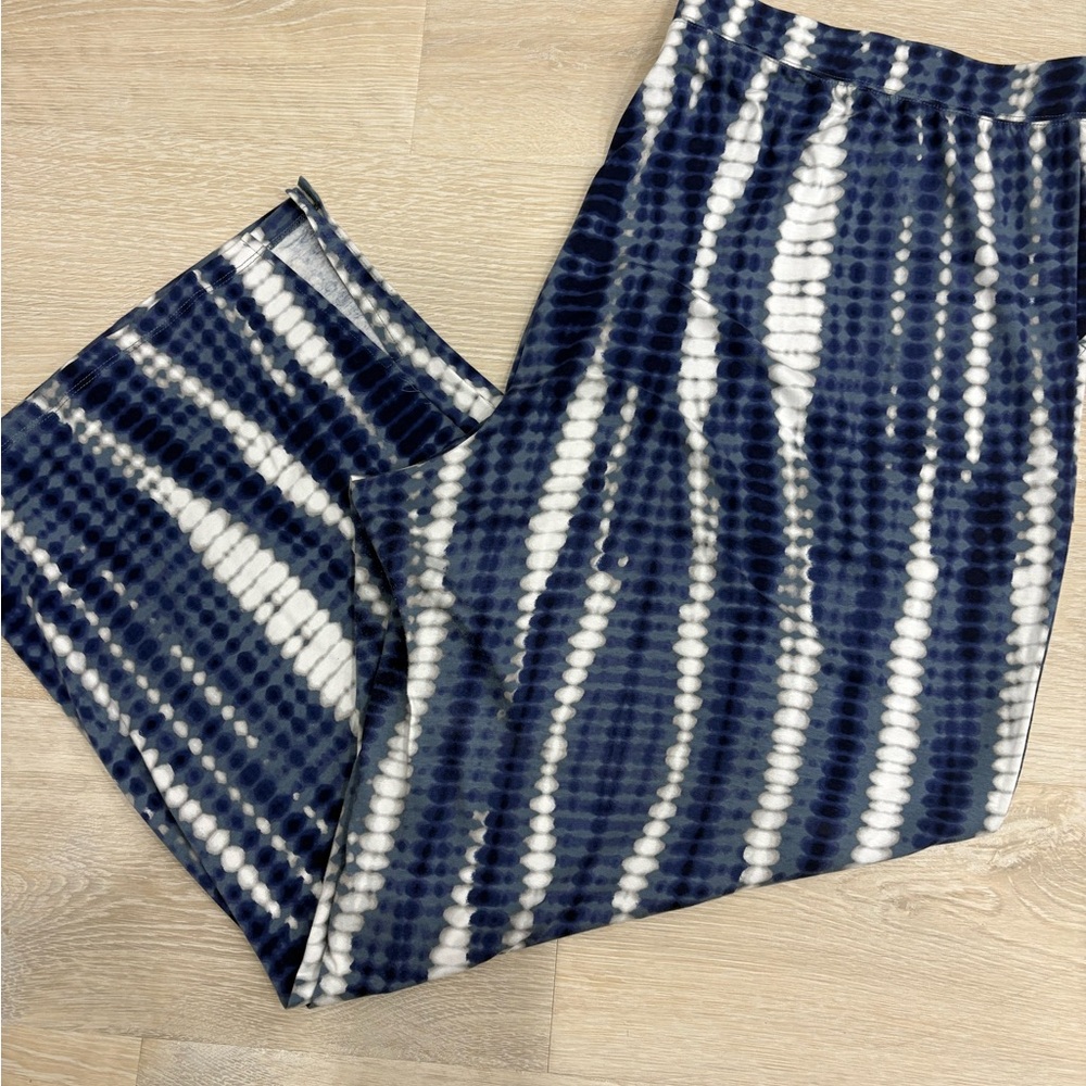 Denim&Co Navy Blue and White Wide Leg Pants